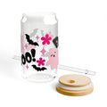 Pink Ghost Boo Sipper Glass | 16oz Halloween Bat Floral Clear Tumbler